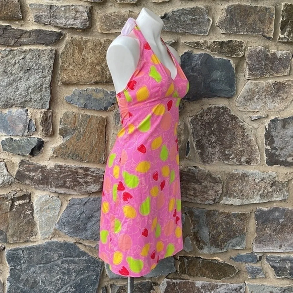 Lilly Pulitzer white label Anna halter Dress - Hibiscus Pink, lemon print size 4